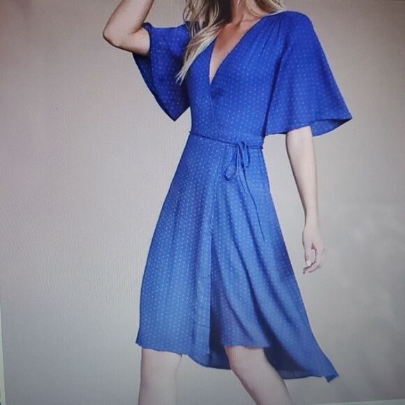 LULUS FARAH ROYAL BLUE TRUE WRAP DRESS MIDI SIZE MEDIUM SIZE MEDIUM LULU'S - Picture 2 of 14